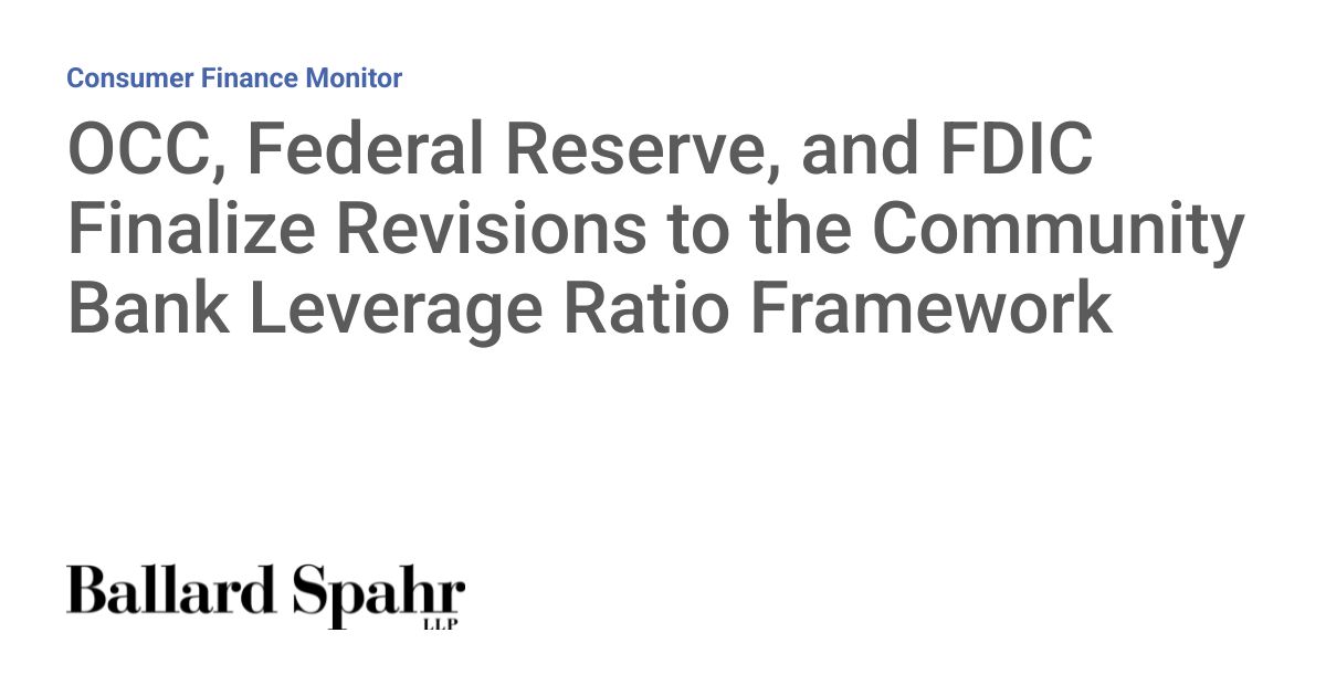 Finalized: OCC, Fed, FDIC Revise Community Bank Capital